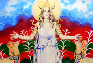 Goddess Rhea of Crete colored pencil on paper 28"x47" 1989